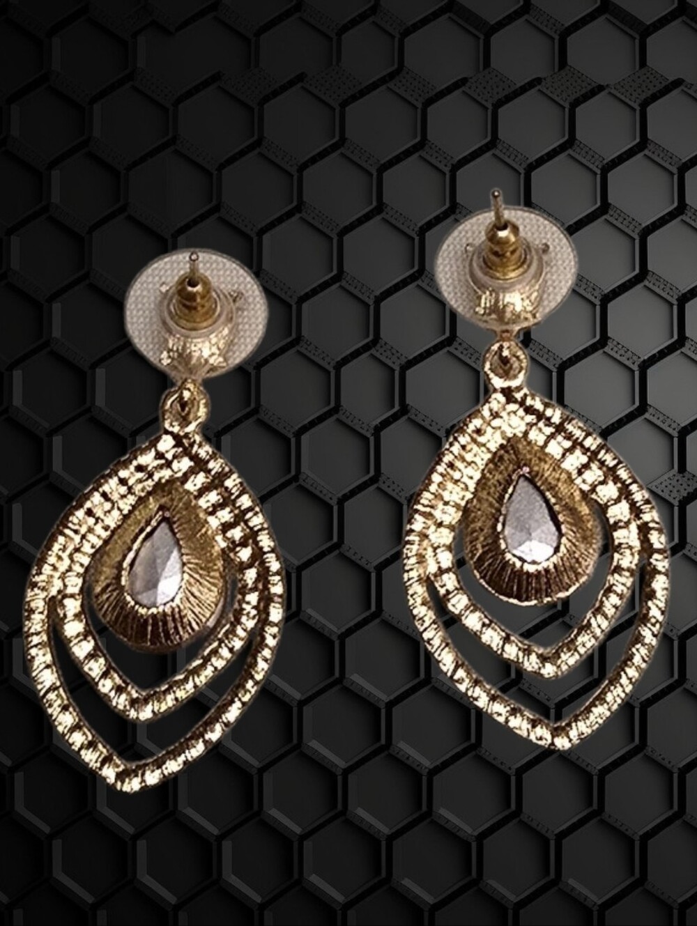 Saks Fifth Avenue Champagne Glass Crystal Teardrop Dangle Earrings - Picture 3 of 3